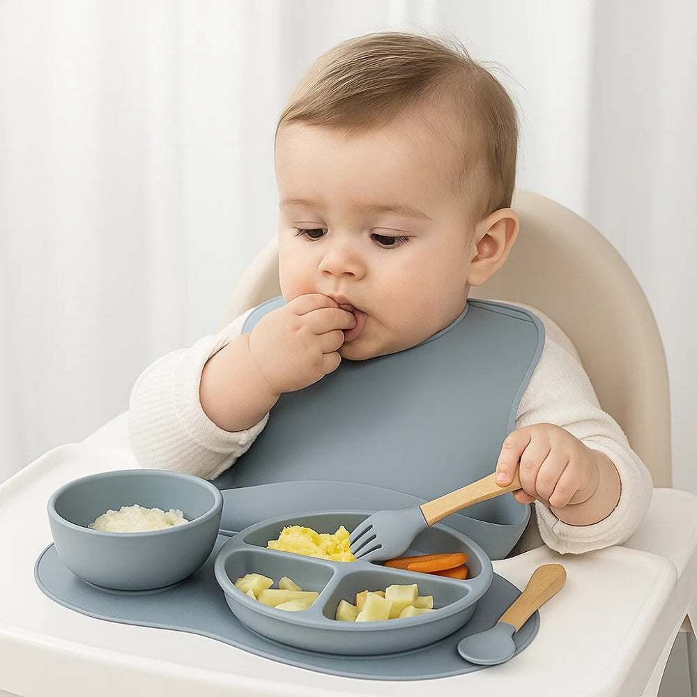 Set Pappa in Silicone 5 Pezzi con Base Antiscivolo